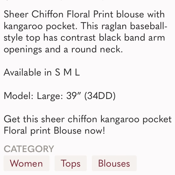 Women’s Chiffon Gardens floral kangaroo pocket see thru mesh burgundy raglan top - Picture 6 of 6